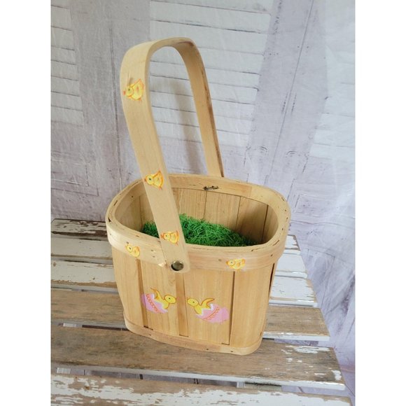 Chicken Easter Bunny basket decor home wooden shab - Picture 1 of 6